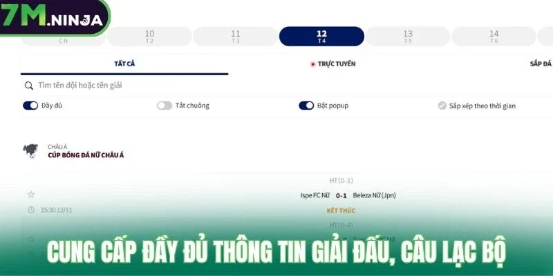 Cung cấp đầy đủ thông tin giải đấu, câu lạc bộ